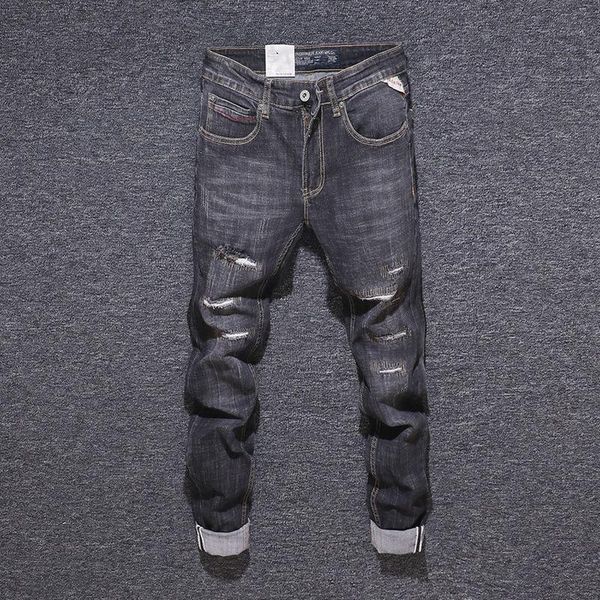

2020 новый ретро hole мужские джинсы solid color промывочной воды молнии простые джинсы mens casual высокого качества для мужчин осень, Blue