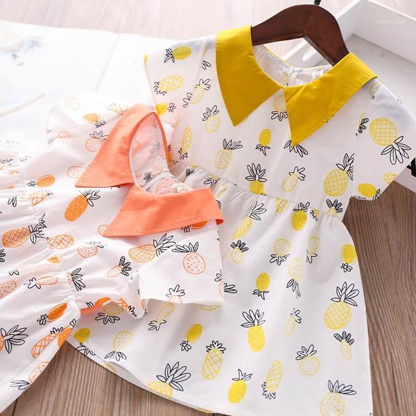 

2020 summer girls printed pineapple dress wholesale children's clothing1, Red;yellow