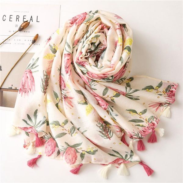 

2020 women floral printed pattern cotton tassel scarf 10pcs/lot, Blue;gray