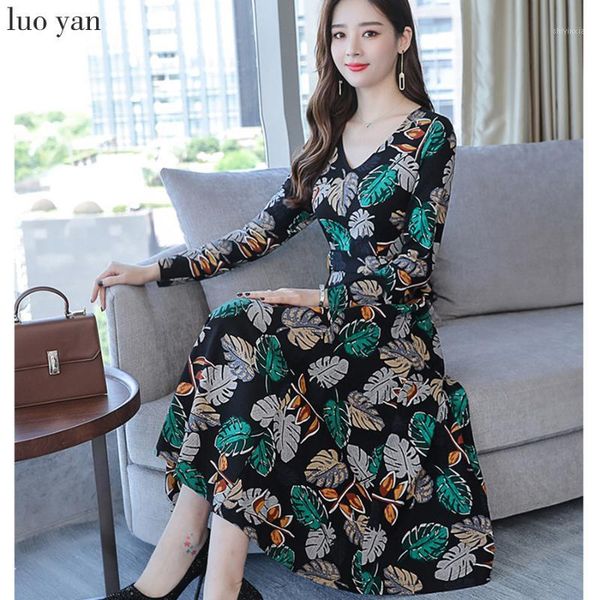 

2020 female vintage floral midi dresses autumn winter 3xl plus size print long sleeve dress elegant women bodycon party vestidos1, Black;gray
