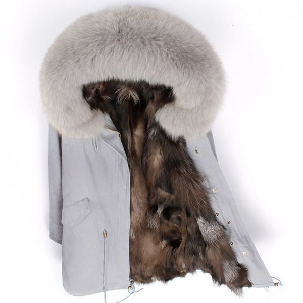 

mao 2021 kong new silver parka plutonium real fox jacket female winter fur collar natural raccoon thick parkas v5ud, Black