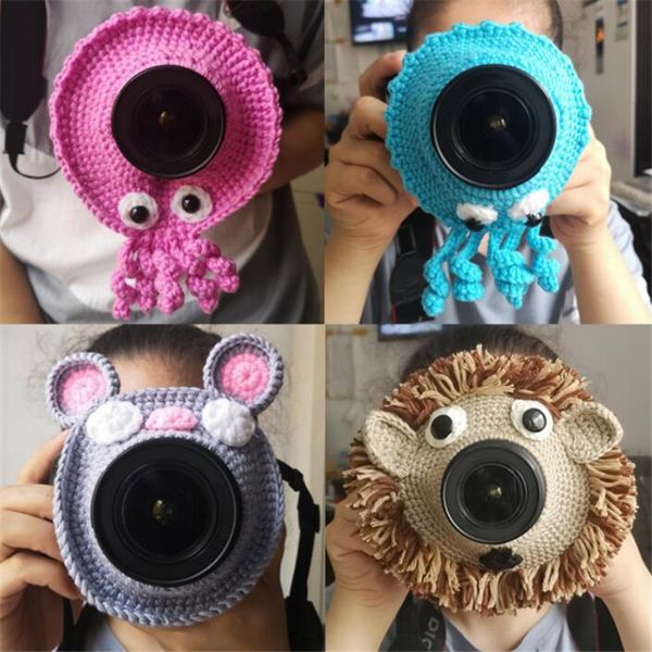 Fotografie Zubehör Requisiten Tier Kamera Freunde Hand gestrickte Kamera Objektiv Dekorative Ring für Baby Haustier Foto Guide Puppe Spielzeug LJ201105