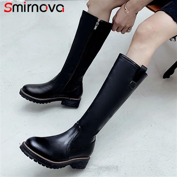 

smirnova new arrival 2020 women's winter boots round toe slip on shoes ladies knee high boots black wholesale female