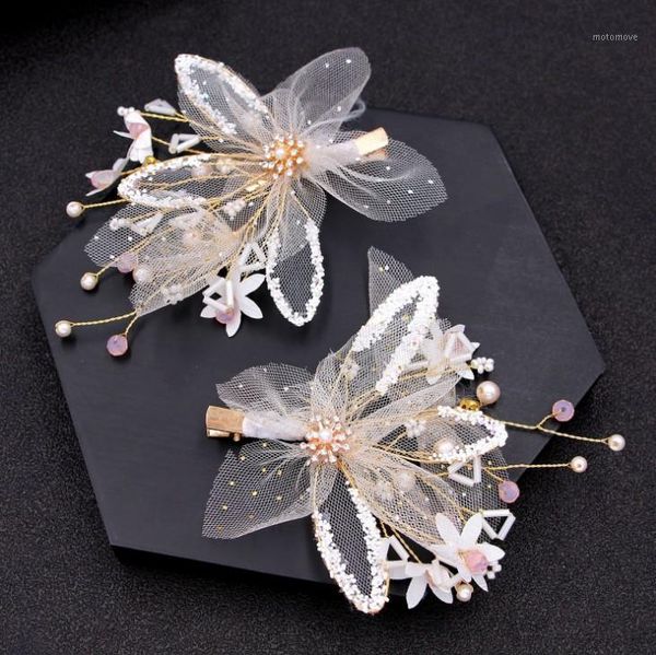 

1 pair korean crystal hair pins yarn flowers wedding bride hair clips tiara hairwear women barrette jewelry accessories1, Golden;silver