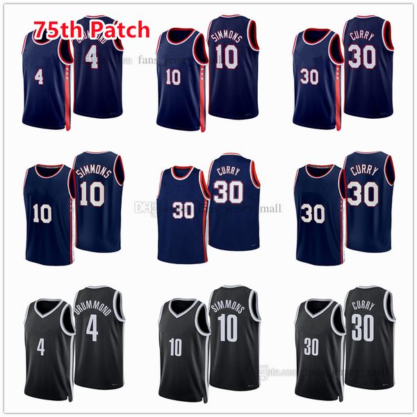 

printed 75th patch city basketball jerseys4 andre 30 seth 10 ben drummond curry simmons jersey color white blue black custom, Black;red