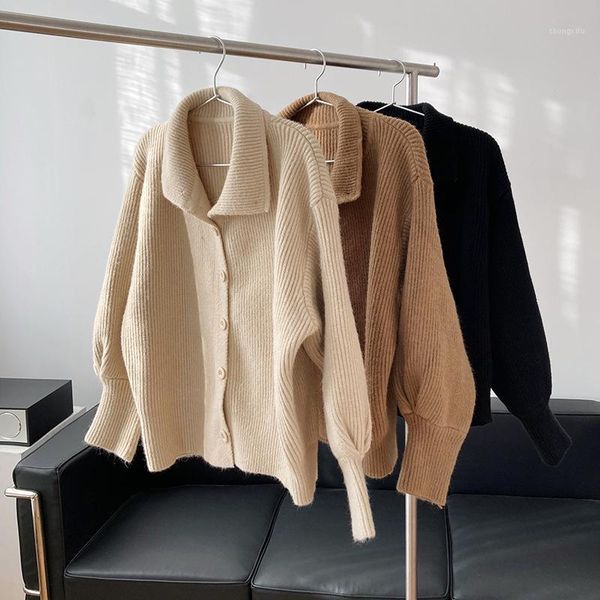 

mooirue winter women knitted caridgan long sleeve 's neck loose solid color spring thicken sweater 0.9kg1, White