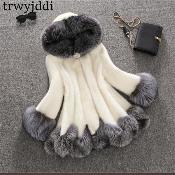 

4xl new 2020 winter women faux coat woman luxury long fake fur coats mujer female plus size h jacket a1488, Black