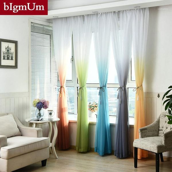 

curtain & drapes bigmum gradient/solid color printing sheer voile curtains for living room bedroom tulle modern pastoral transparent curtain