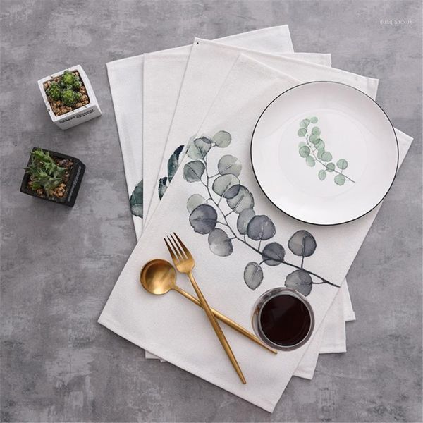 

table runner withme placemat cotton linen heat insulation simple leaves washable mats for dining waterproof tableware placemats1