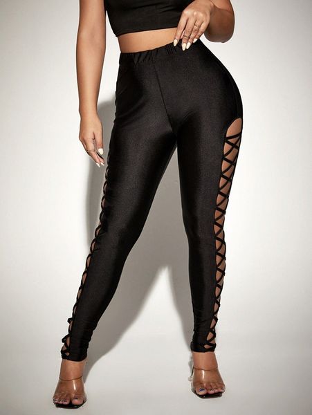

sxy crisscross cut out leggings 54v3#, Black