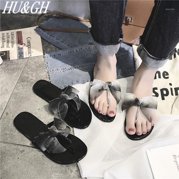 

slippers fashion women's butterfly-knot flip flops female beautiful gradient bowknot ribbons attractive outdoor slippers1, Black