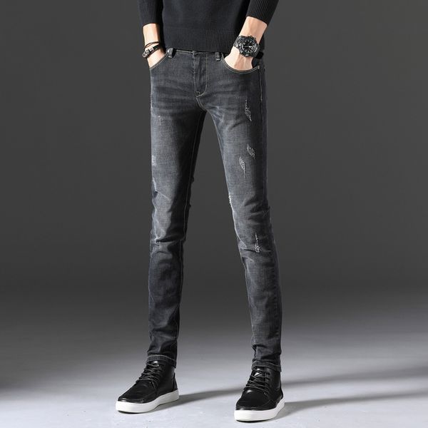 

jeans autumn and winter 2020 new straight korean youth versatile elastic casual men's pants, Blue