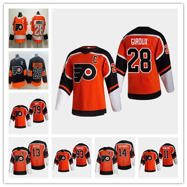

2021 reverse retro claude giroux philadelphia flyers jersey jakub voracek ivan provorov sean couturier kevin hayes carter hart konecny men, Black;red