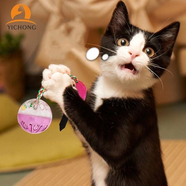 

cat toys yichong cats ball with feather playing chew rattle scratch plastic interactive training pet supply yh025