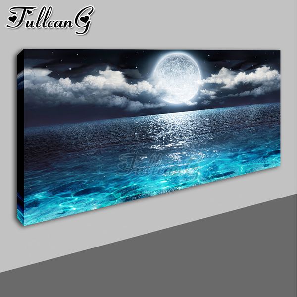 Fullcang grande 5d diy diamante pintura pôr do sol sobre o mar mosaico completo quadrado redondo bordado strass paisagem decor fc1890 201112