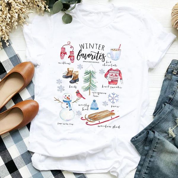 

women 90s merry christmas cartoon trend style 90s printing holiday clothes ladies graphic print tee tshirt female t shirt, White