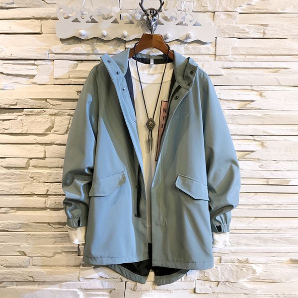 

autumn 2019 new men's solid color windbreaker medium length hooded loose youth fashion brand jaet, Tan;black