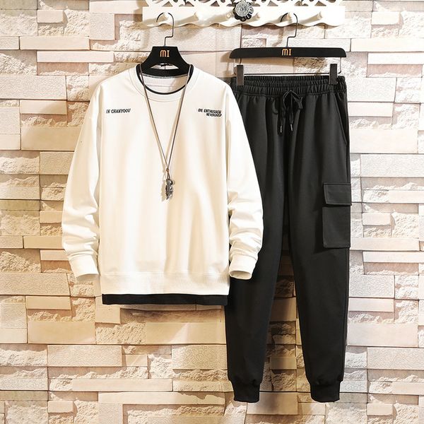 

2021 new tracksuit men 2 piece o-neck sweatshirt and pants set korean fashion hip hop clothes autumn spring clothing ntt0, Black
