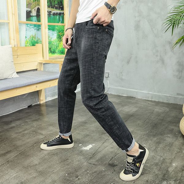 

autumn and winter new korean high elastic straight fashion business men's jeans, Blue
