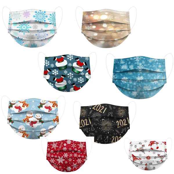 

happy new year mask fashion print 50pcs/pack designer face mask luxury fashion 3 layer christmas halloween non-woven disposable mask