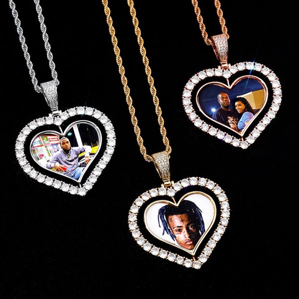 

reversible love heart p customizable zircon pendant commemorative p diy 14k gold rhodium plated hip hop men women necklace, Silver