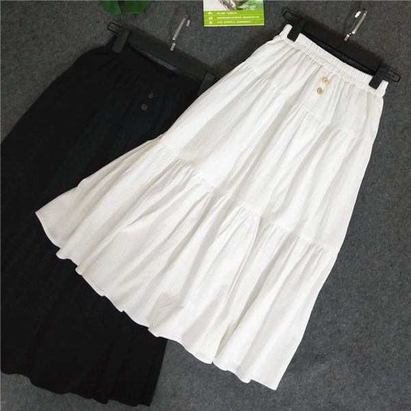 

2020 new high waist women summer long white cotton and linen long skirt saia women a line boho skirt faldas jupe femme, Black