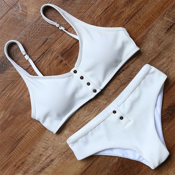 

bikinis push up swimsuit women solid bikini set halter bandage swimwear low waist bathing suit women padded swim suit t200508, White;black