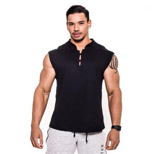 

new men' vest gyms sports bodybuilding fitness cotton leisure sleeveless singlet casual vest tank bodybuilding men clothes1, White;black