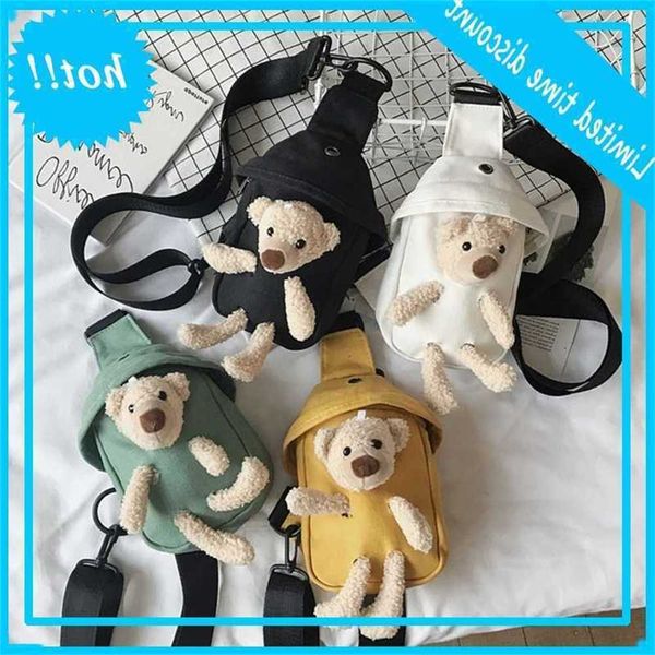 

lovely bear canvas wild breast bag trendy all-match messenger women casual daily slight tail tas cartoon mode personality