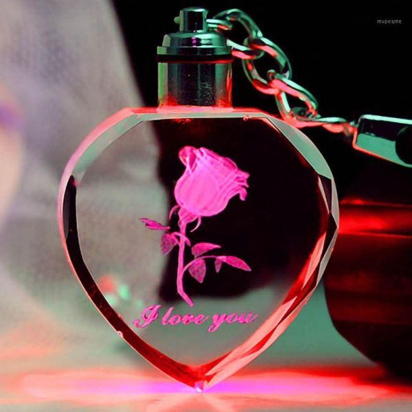 

party favor 1pc fashion valentine fairy rose flower pattern love shape crystal rhinestone led light keychain lover key chain keyring1