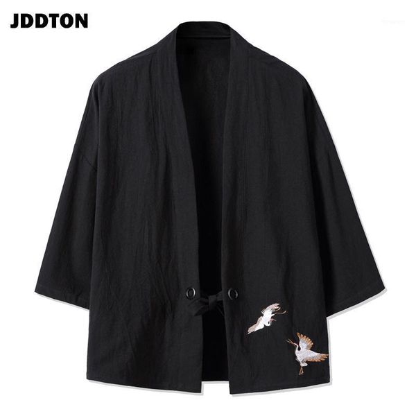

jddton spring men's cotton linen kimono fashion loose long cardigan outerwear vintage coats male jackets casual overcoats je0771, Black;brown
