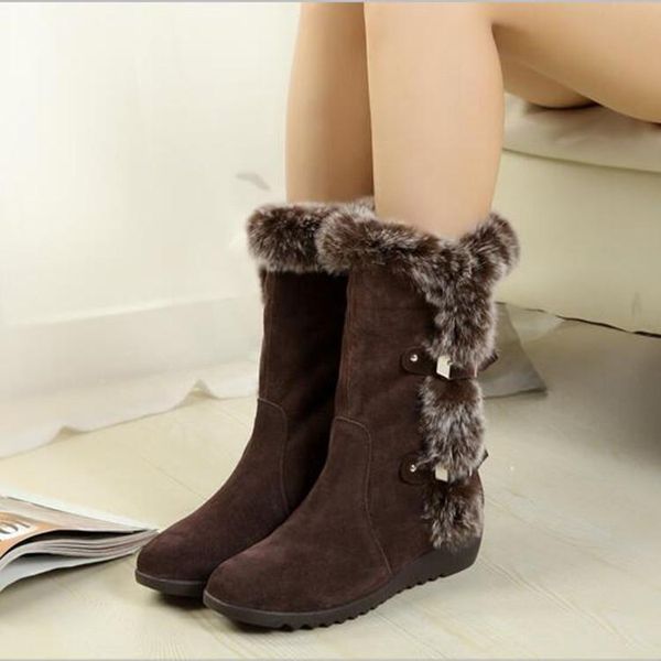 

boots fashion warm snow shoes flat winter hair women mid-calf zapatos mujer, Black