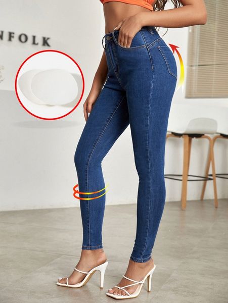 

high stretch push up skinny jeans 36kd#, Blue