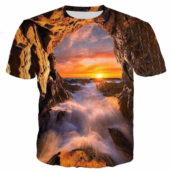 

new cool sunrise sunset mountain view 3d print shirts hippie funny aesthetic men clothing