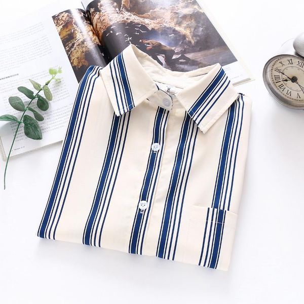

2020 autumn new women long sleeve striped loose blouse shirts casual office lady shirts blusas, White