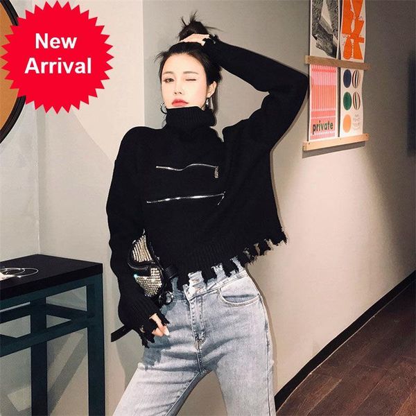

2021 new autumn fashion brand design new bottom turtleneck short female sweater 121s, White;black