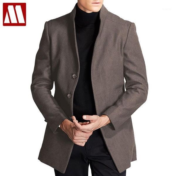 

winter windbreaker men splice woolen jacket plus thick outerwear mens middle long jackets cotton padded wind coat warm overcoat1, Black