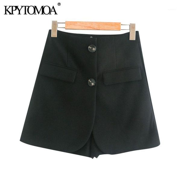 

kpytomoa women 2020 chic fashion double button shorts skirts vintage high waist office wear female skort mujer1, White;black