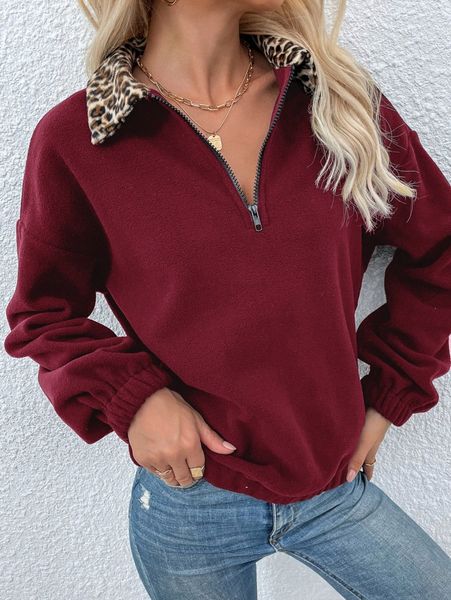 

contrast leopard half zipper fleece sweatshirt b3mu#, White;black