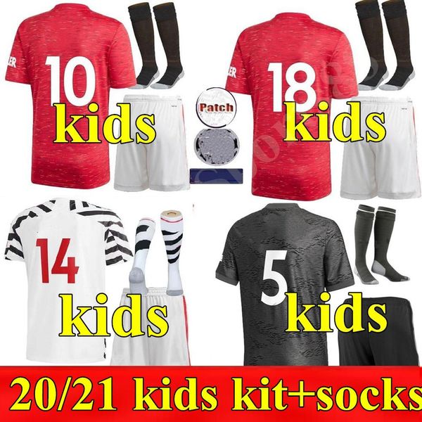

2020 2021 kids pogba van de beek greenwood b.fernandes rashford fouth soccer football jerseys shirt 20 21 kids kit, Black
