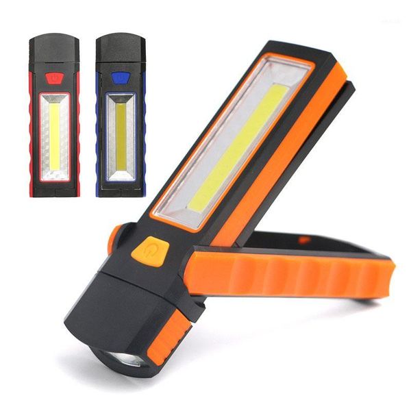 

flashlights torches cob portable torch led magnetic auto repair work light lantern hook hanging outdoors battery 4 color tent lamp1