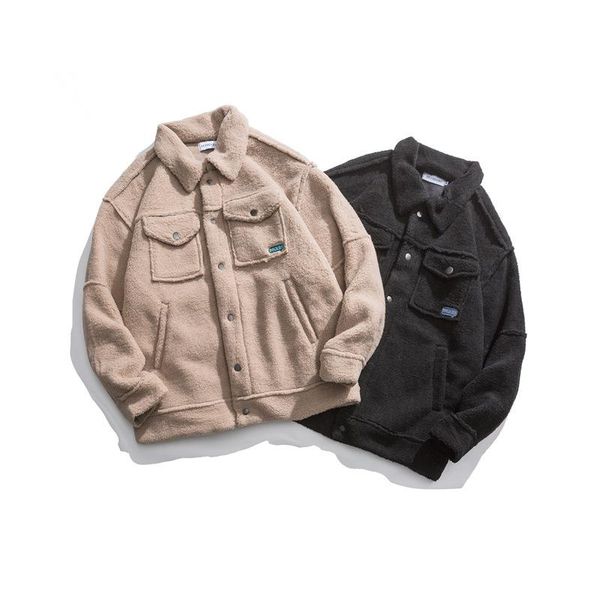 

men's down & parkas lamb wool korea japanese ins loose couple jacket men and women wear simple hong kong flavor winter cotton, Black