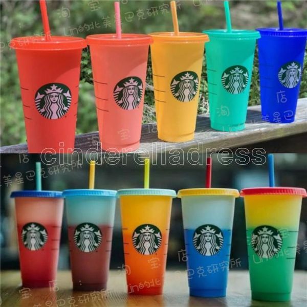 

dhl 3-7 days delivery 24oz color change tumblers plastic drinking juice cup with lip and straw magic coffee mug costom starbucks plastic cup