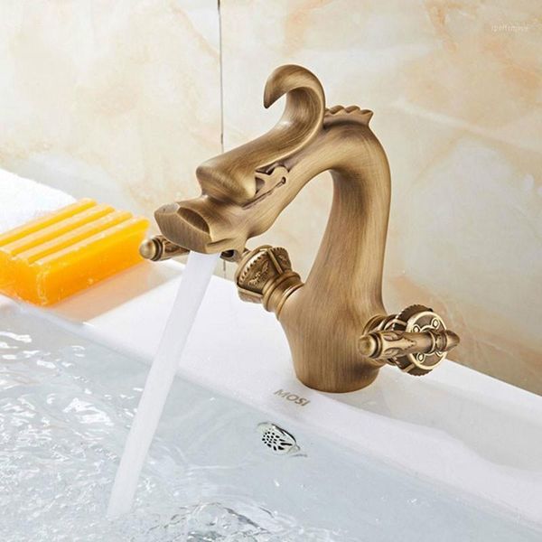 

bathroom sink faucets basin dual handle cold mixer taps faucet deck mounted antique brass tap1