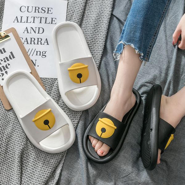 

summer home cartoon women slippers cute bells pattern bathroom slides non-slip indoor ladies flat shoes couples slippers, Black