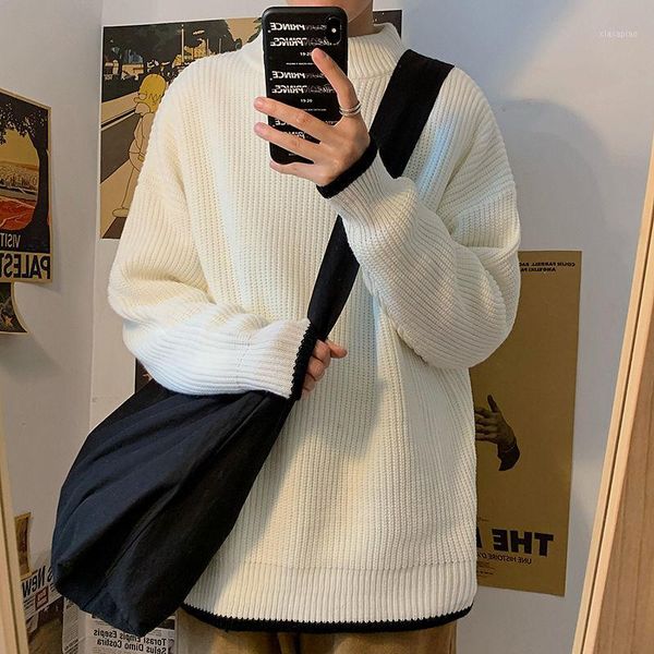 

men's sweaters 2021 korean style men's loose pullover long sleeve cashmere sweater male trendy coats keep warm 6 color wool knitti, White;black