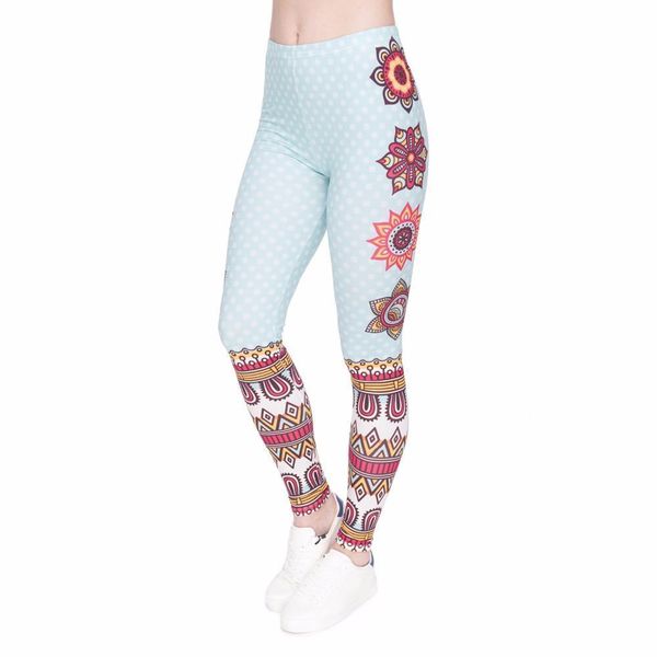 

женщины legging mandala и белый dots печати мода днища тонкий высокой талией леггинсы фитнес женщина штаны, Black
