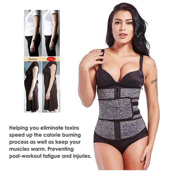 

adjustable zipper fitness postpartum body shaper waist trainer support belt slimming corset workout shapewear elastic yoga band, Black;gray