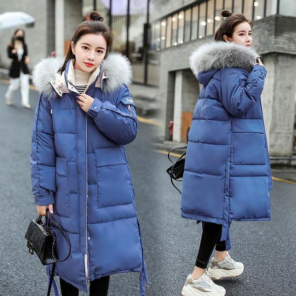 

lisyrhjh 2020 long winter coat women hooded down parka ladies new warm winter jacket women loose big fur collar jacket coat1, Black