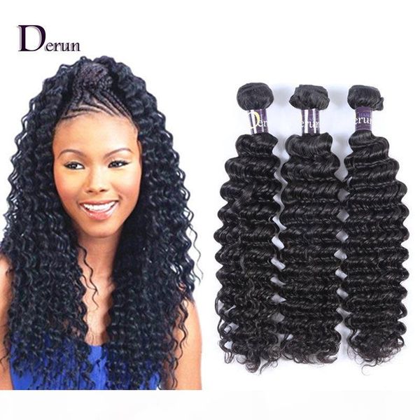 

derun hair super salemix 3pcs 10-30inches brazilian deep wave human hair weft extension natural color hair weave ing, Black